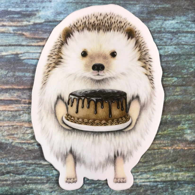 Hedgehog With Cake Sticker