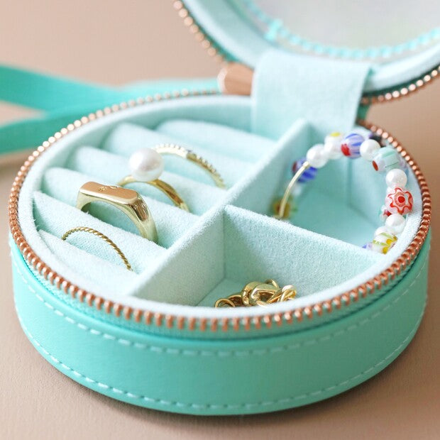 Sea Green Round Travel Jewelry Case