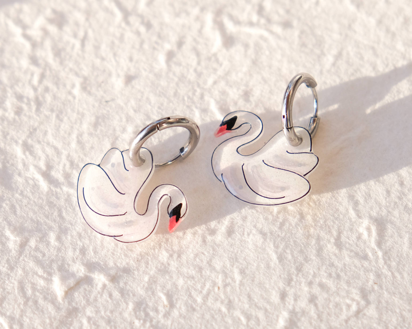 White Swan Elegant Silver Huggie Hoop Earrings