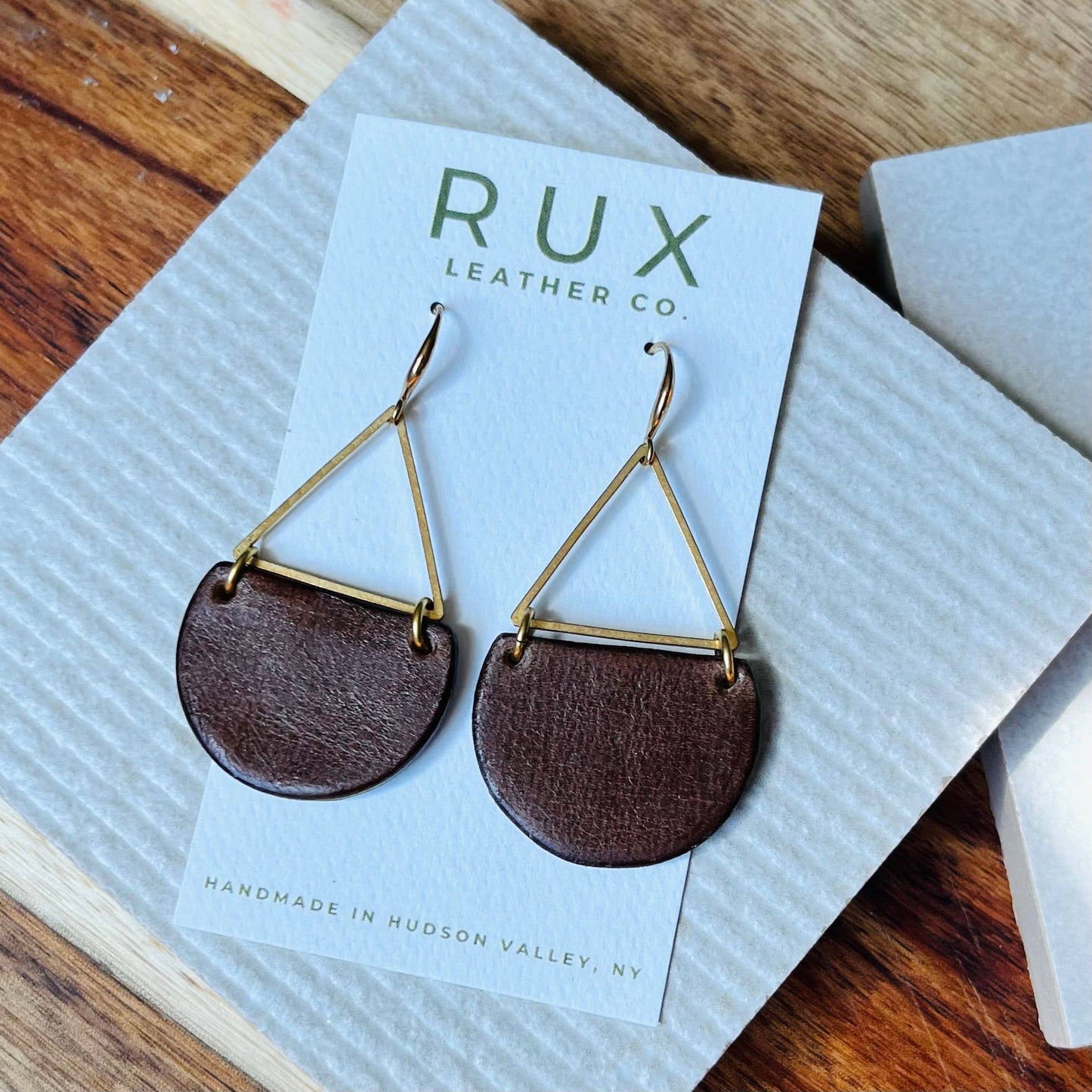 Handcrafted, Dark Brown Genuine Leather Earrings 
