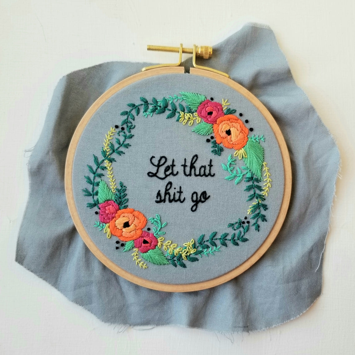 Rose Wreath Let That Shit Go Beginner Embroidery Kit