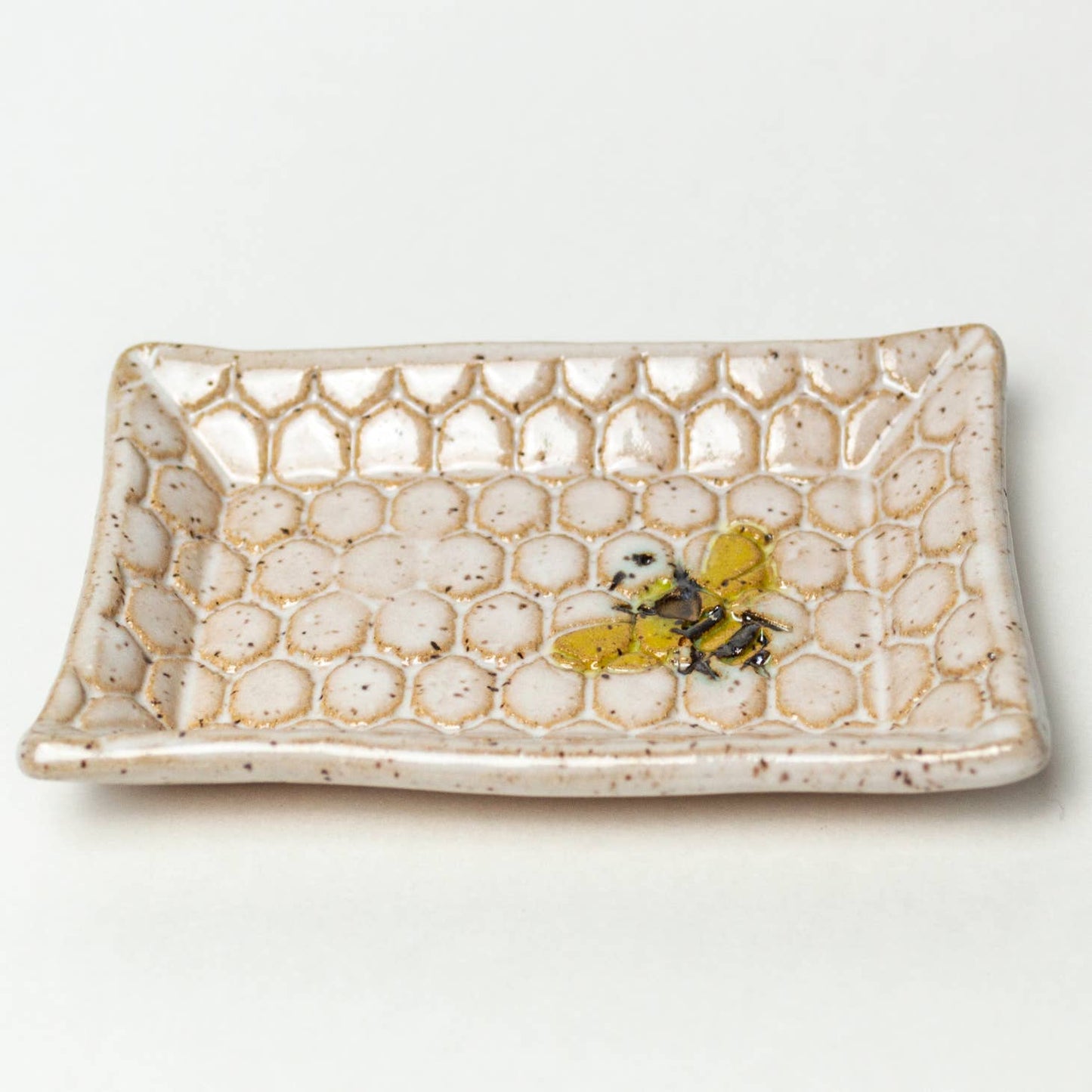 Bee Pattern Handmade Ceramic White Trinket Dish