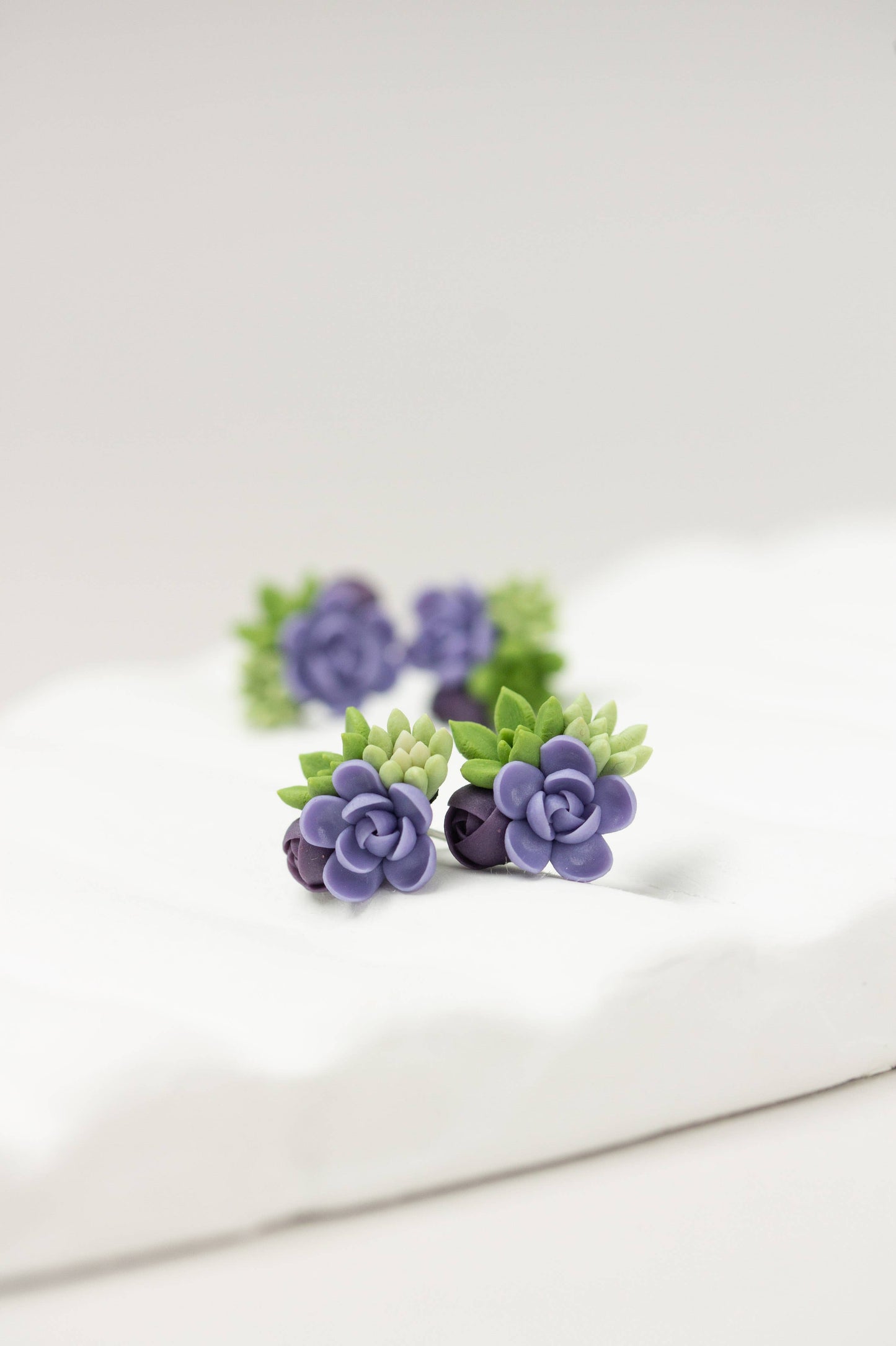 Handmade Succulent and Floral Bouquet Earrings - Purple Gree