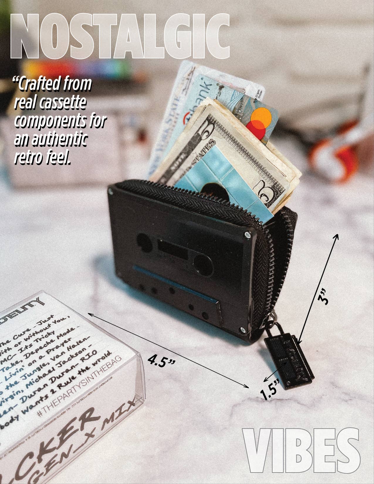 Black 80's Retro Cassette Tape Wallet