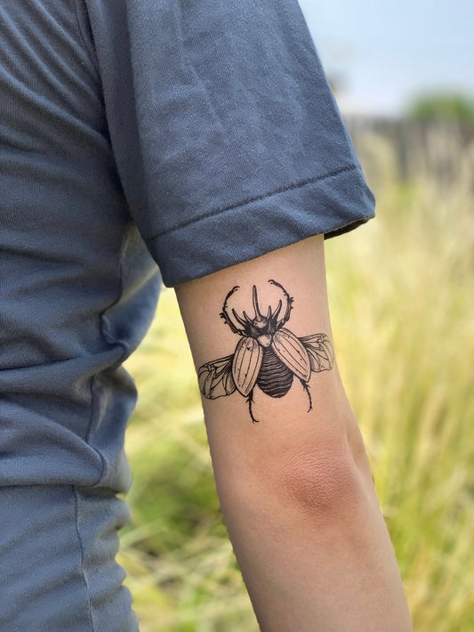 Rhinoceros Beetle Temporary Tattoo 2-Pack