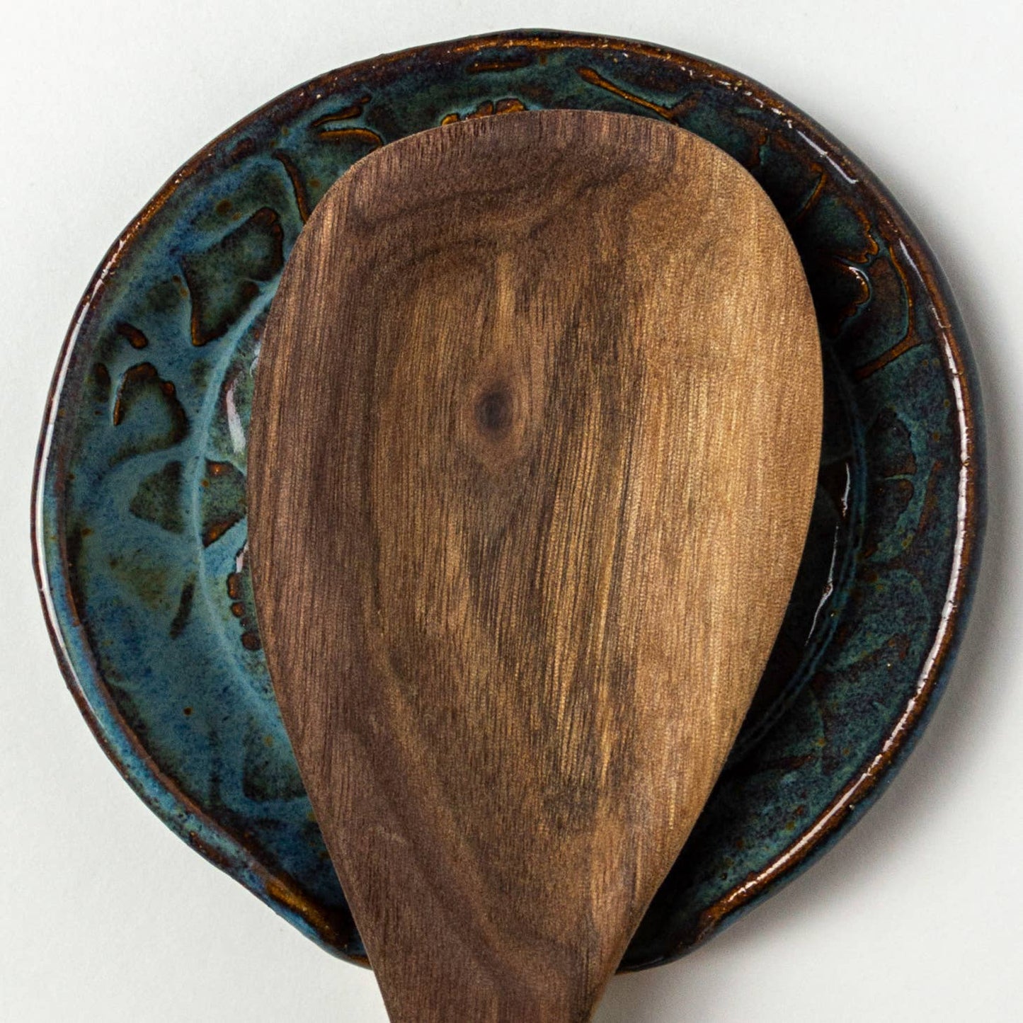 Ginkgo Patterned Blue Ceramic Spoon Rest