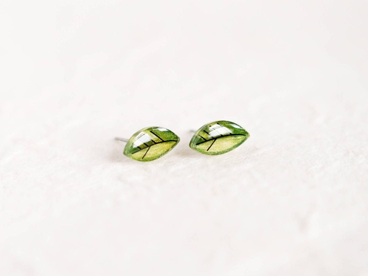 Mini Green Leaves Stud Earrings - Minimalist Leaf Studs