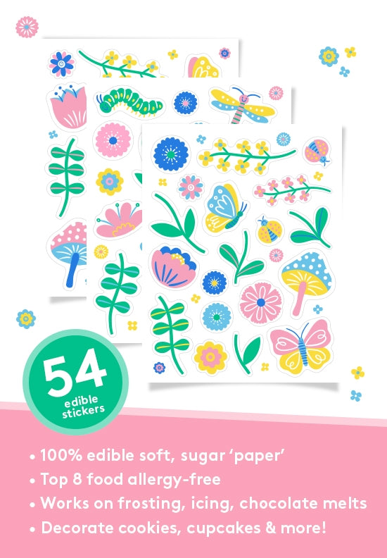 Garden Flowers Tea Party Edible Cookie & Cupcake Toppers