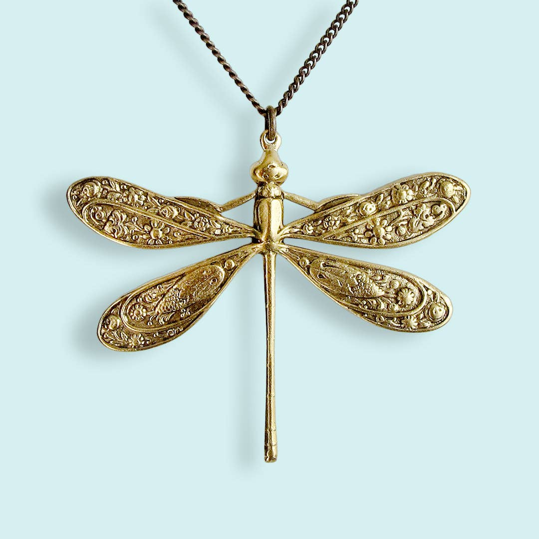 Golden Dragonfly Necklace - 18" Chain