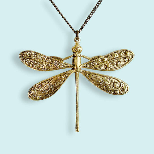 Golden Dragonfly Necklace - 18" Chain