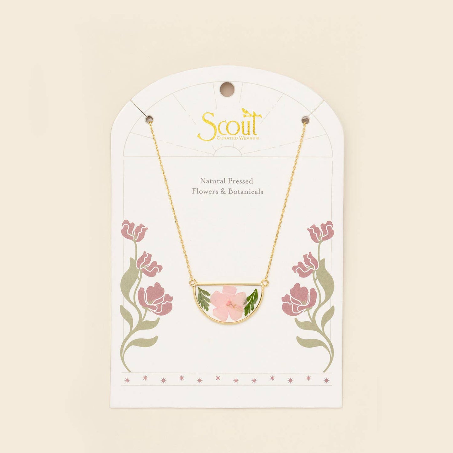 Pressed Flower Necklace - Pink Cherry Blossom/Gold