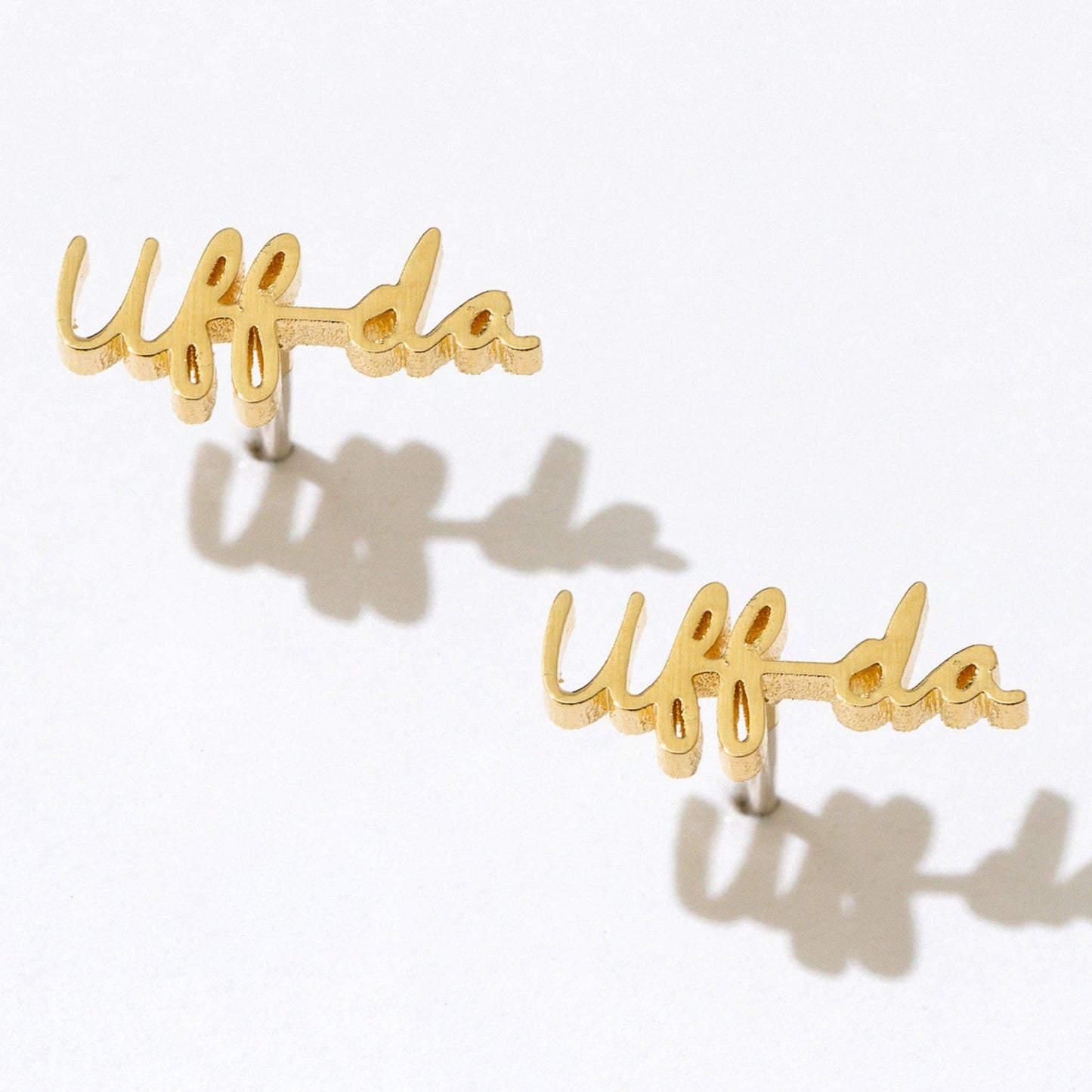 14K Gold Plated Uff da Script Stud Earrings - Single or Pair