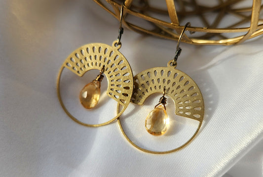 Citrine Metal Rainbow Sun Earring