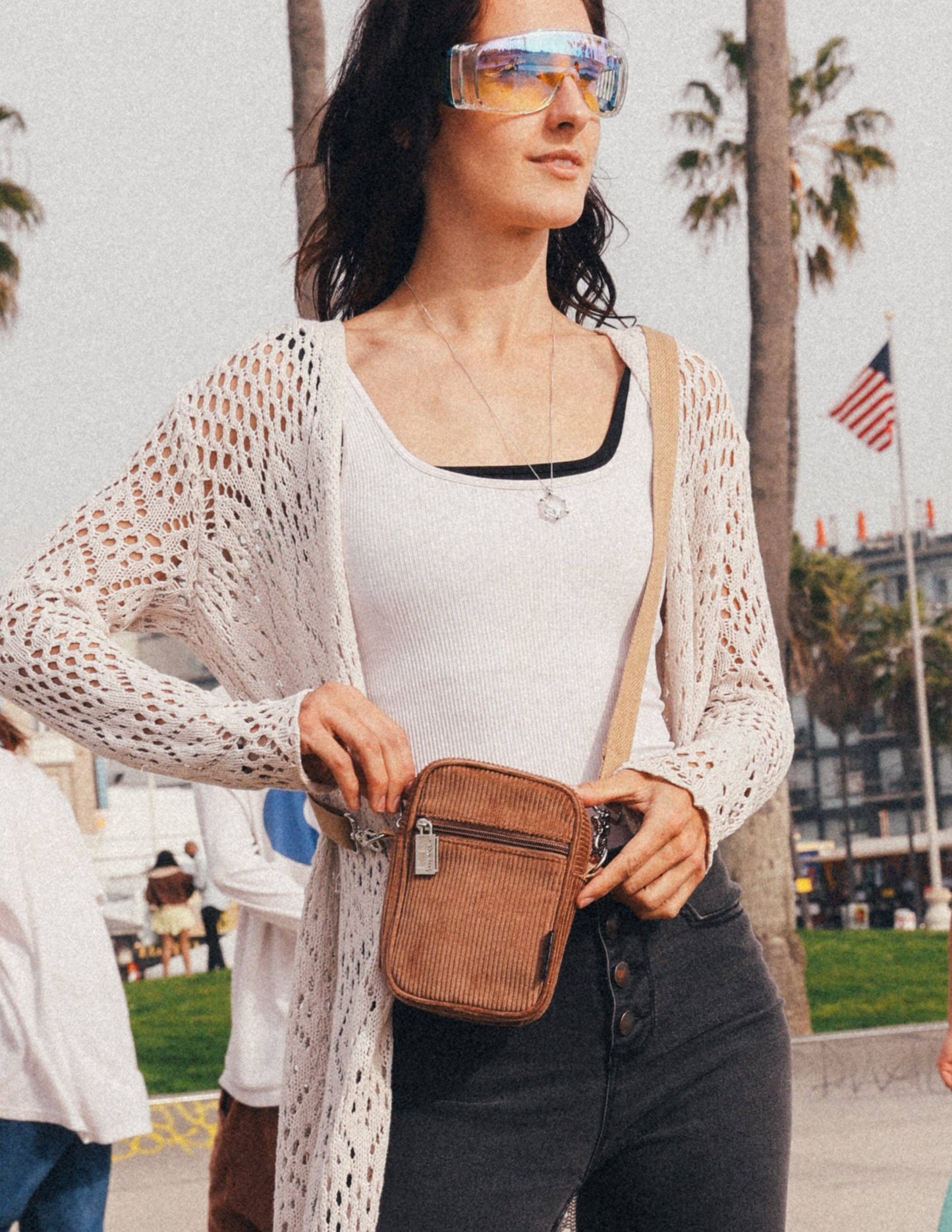 Corduroy Chocolate Mini Crossbody  Brick Bag