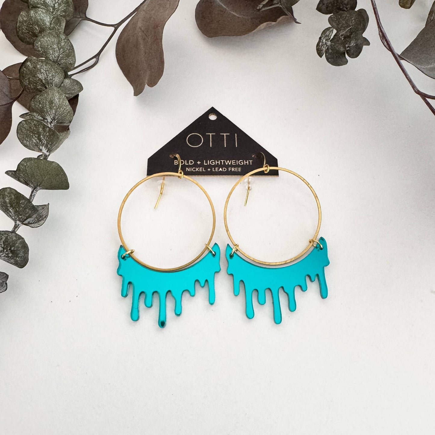 Dripping "Slime" Acrylic Hoop Earrings: Mirrored Teal