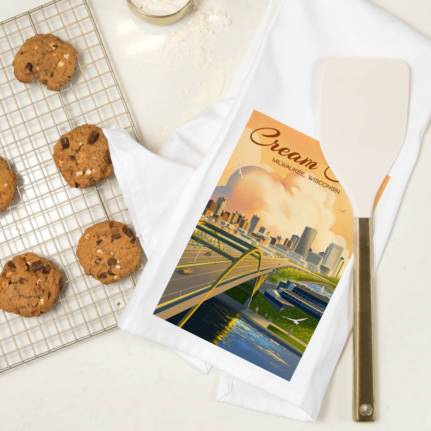 Organic Tea Towel Milwaukee, Wisconsin Cream City Lithograph