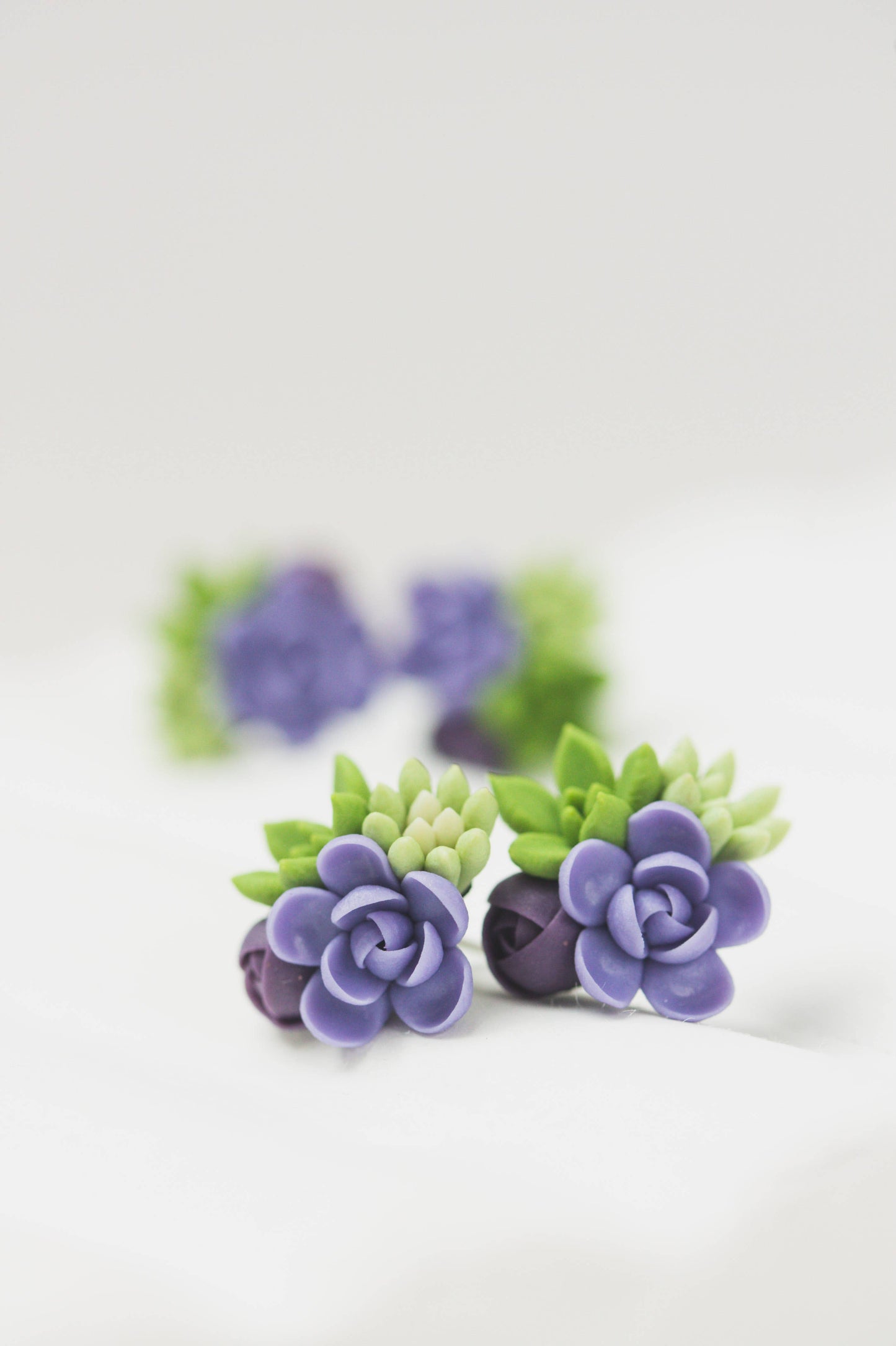 Handmade Succulent and Floral Bouquet Earrings - Purple Gree