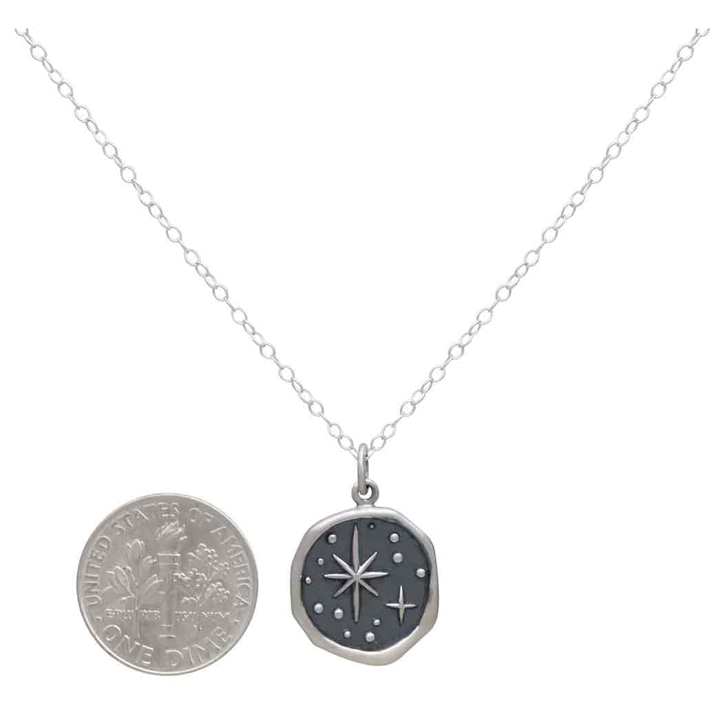 Sterling Silver Wax Seal North Star Necklace