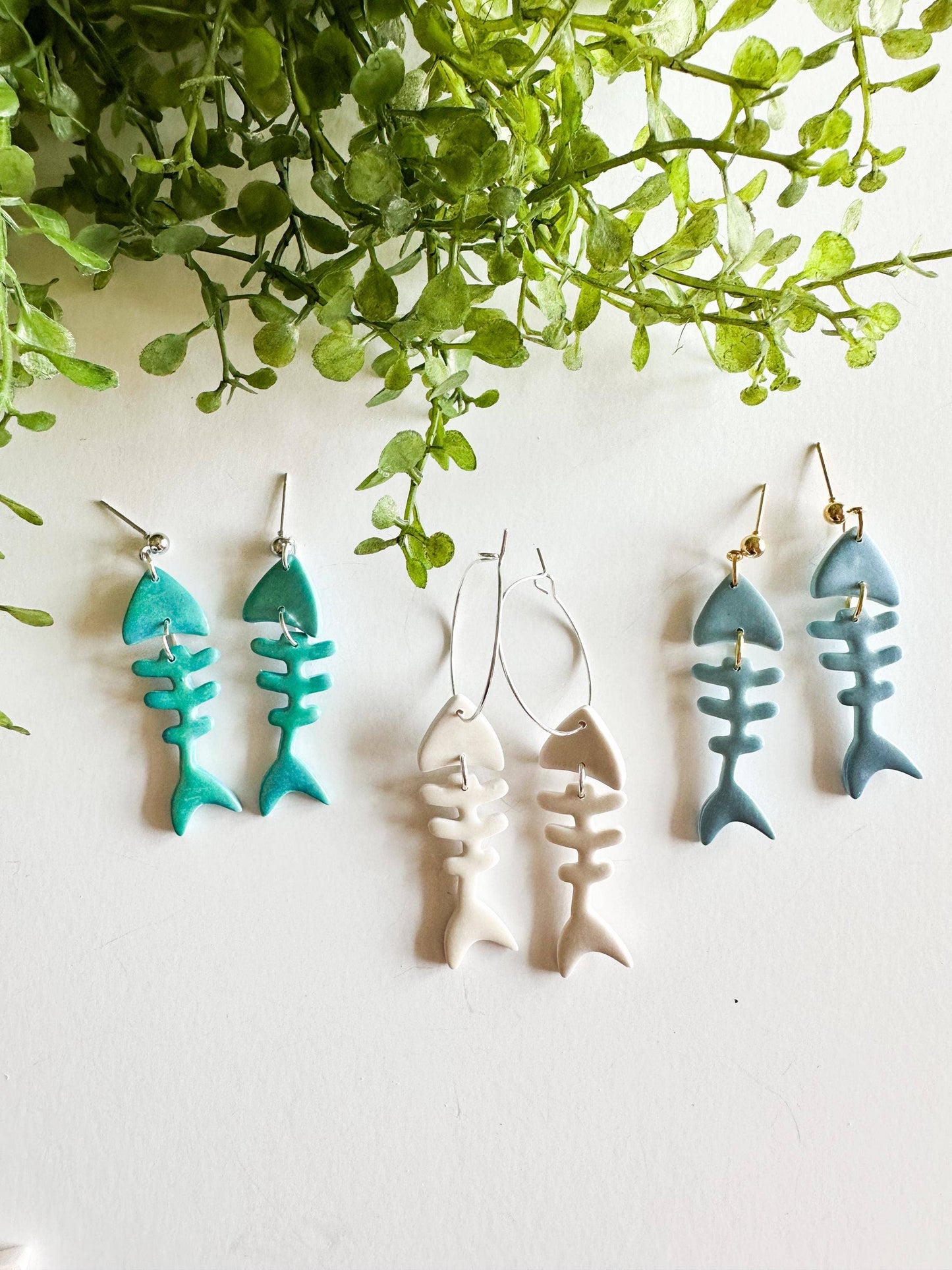 Fish Bone Clay Statement Nature Earrings