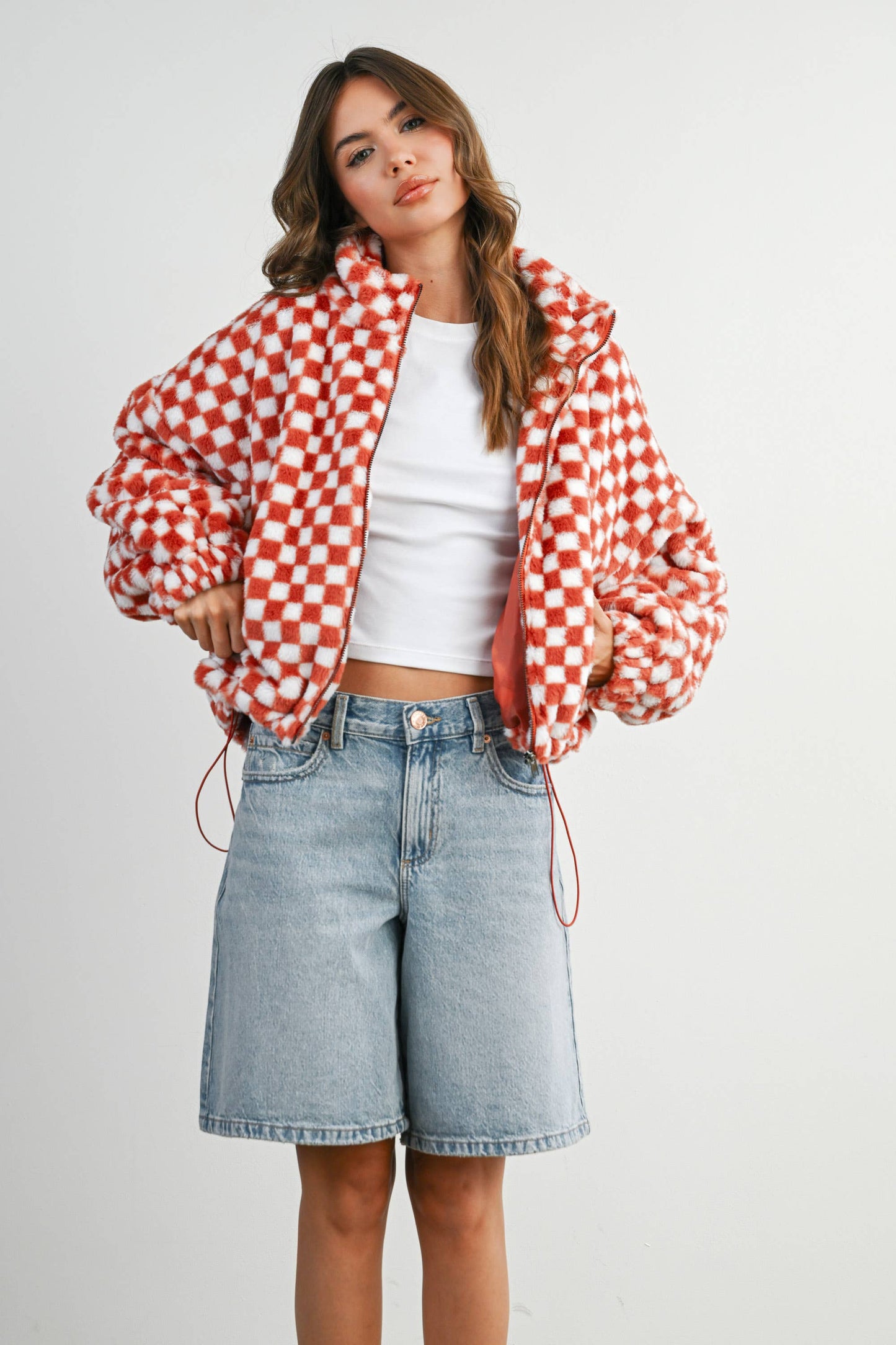 Fall Winter Checker Teddy Fall Jacket