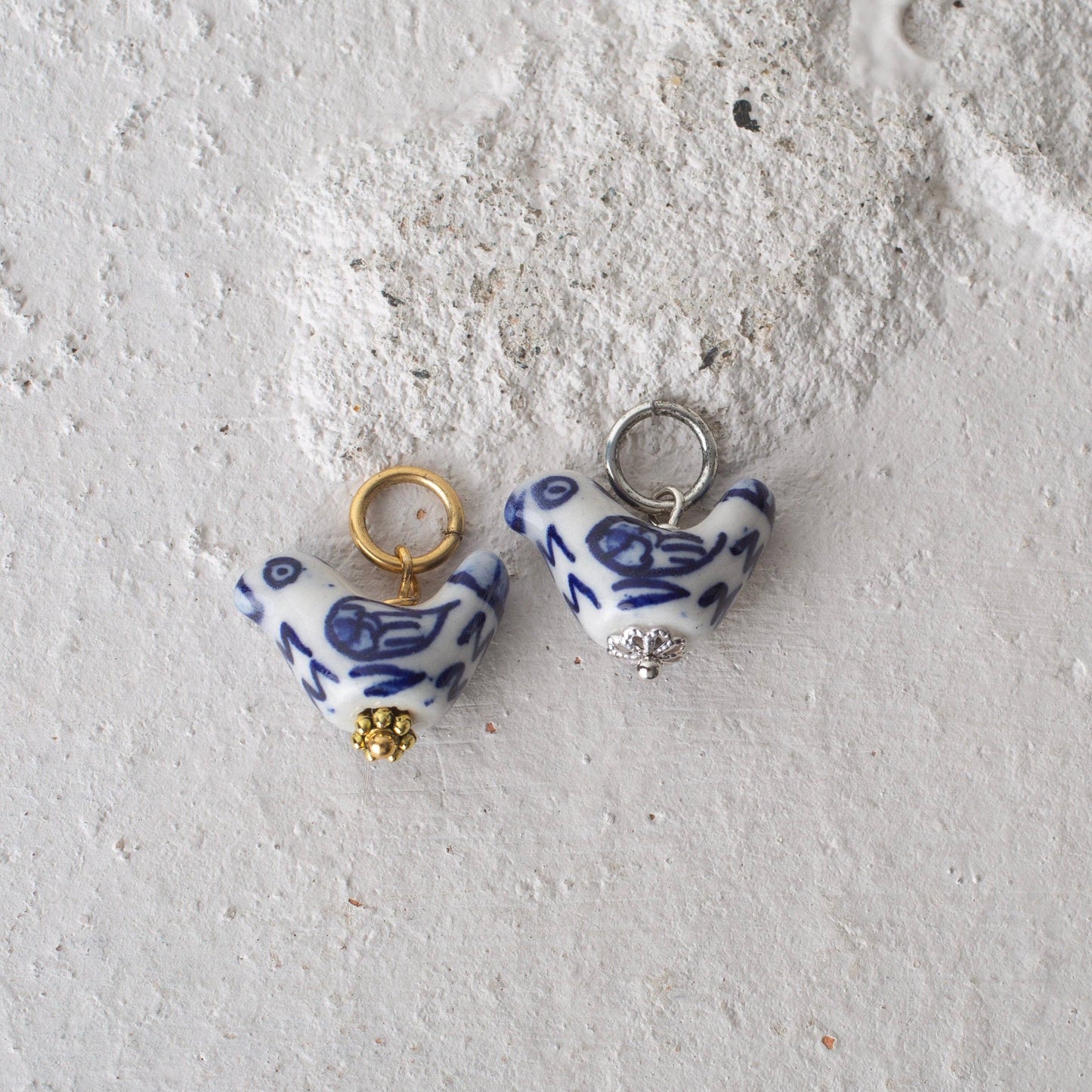 Chinoiserie Puffy Porcelain Toile Ceramic Bead Charms