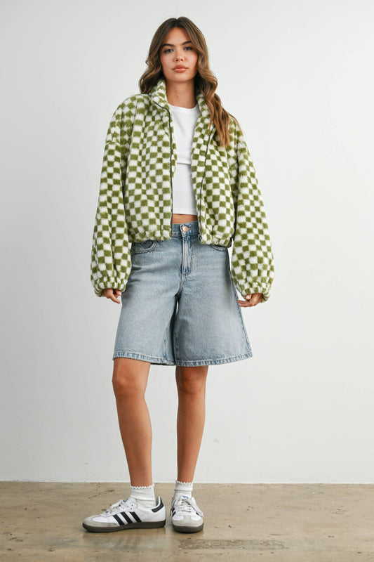 Fall Winter Checker Teddy Fall Jacket