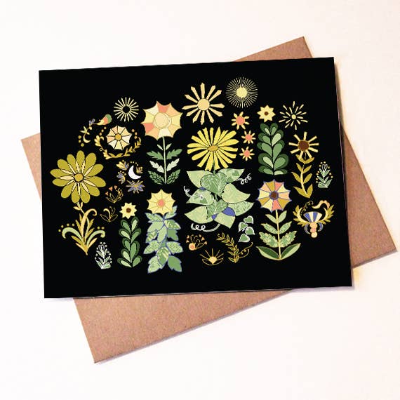 BOX of 8 Sun Flowers - blank patterned cards, thank you