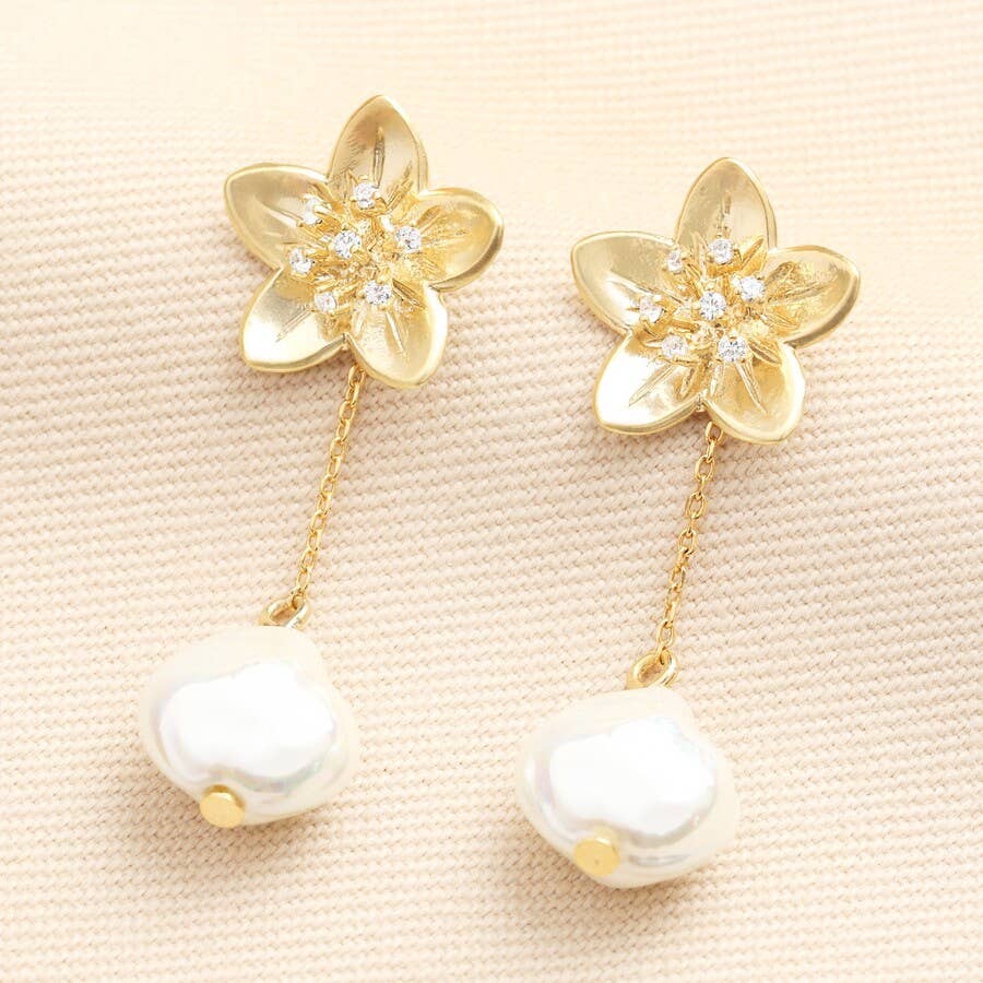 Flower & Pearl Drop Earrings