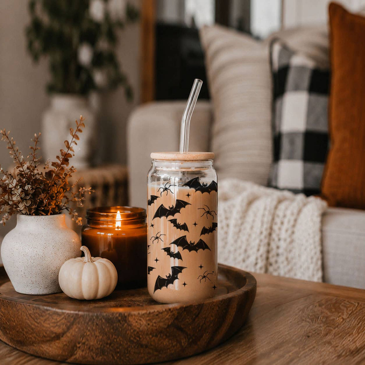 Halloween Kitchen Glass Cups 20oz, Modern Fall Tumblers
