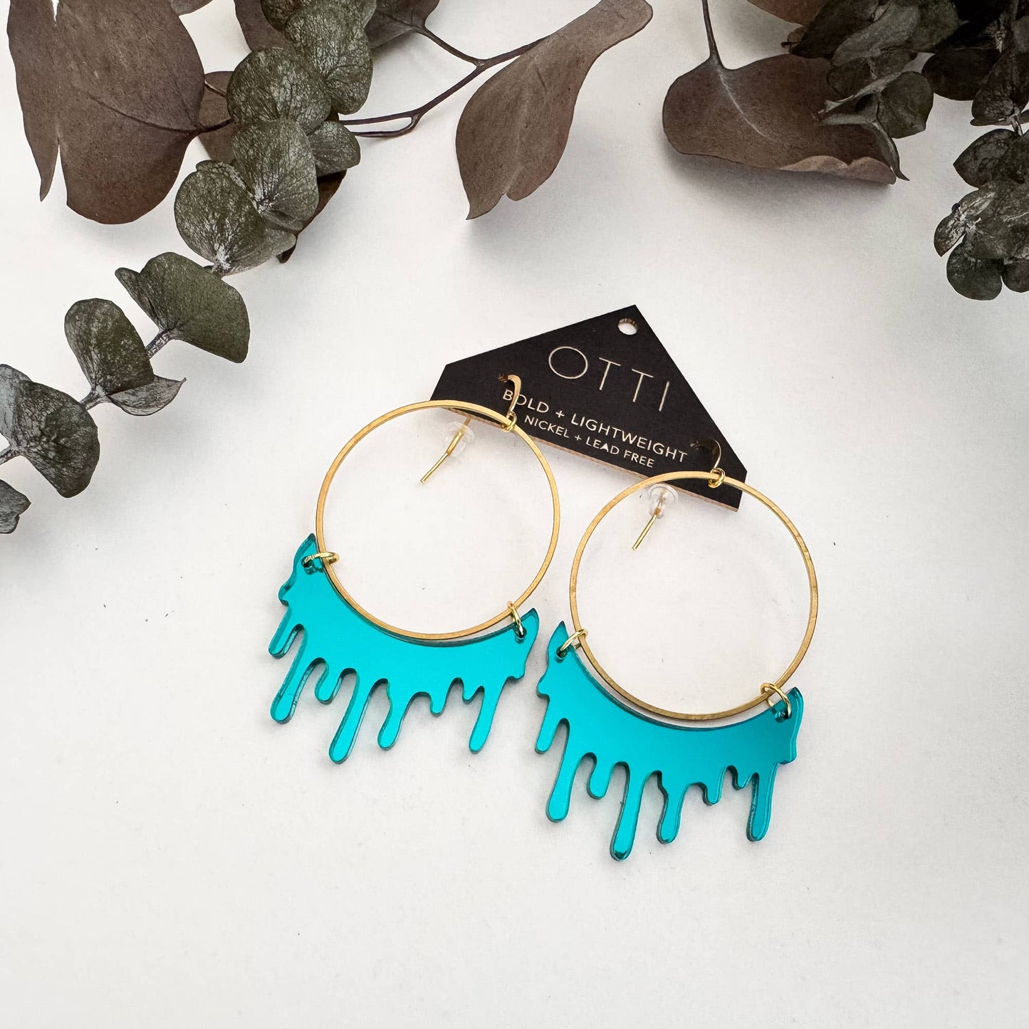 Dripping "Slime" Acrylic Hoop Earrings: Mirrored Teal