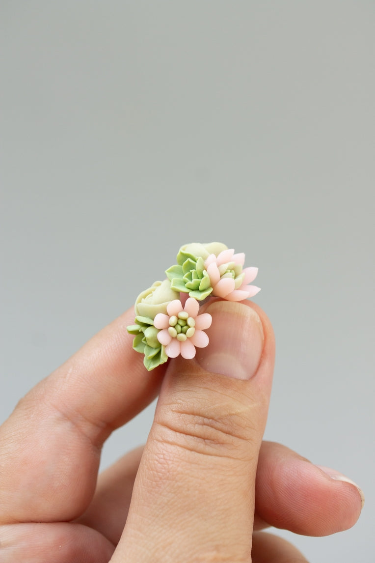 Succulent Stud Earrings - Pink Echeveria Plant