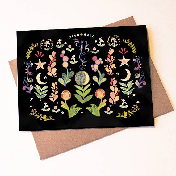 BOX of 8 Moon Flowers Cards  - blank, thank you card