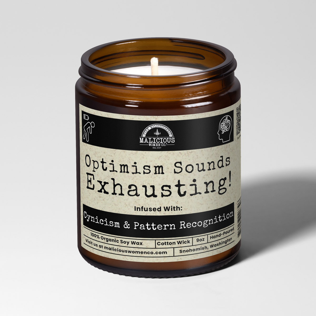 Optimism Sounds Exhausting! | 9oz Funny Mental Health Candle | Malicious Women Co.
