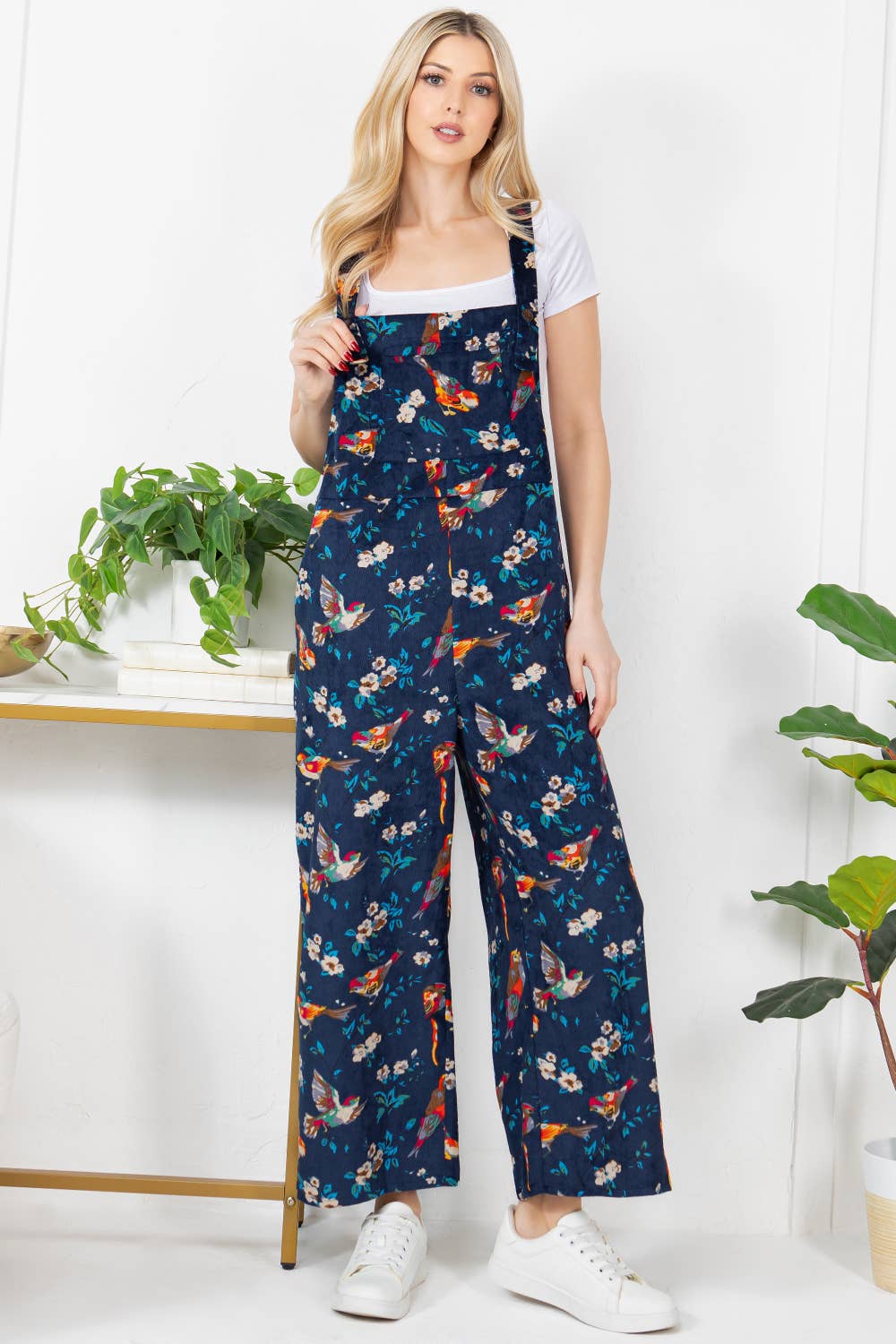 Colorful Bird Corduroy Overall