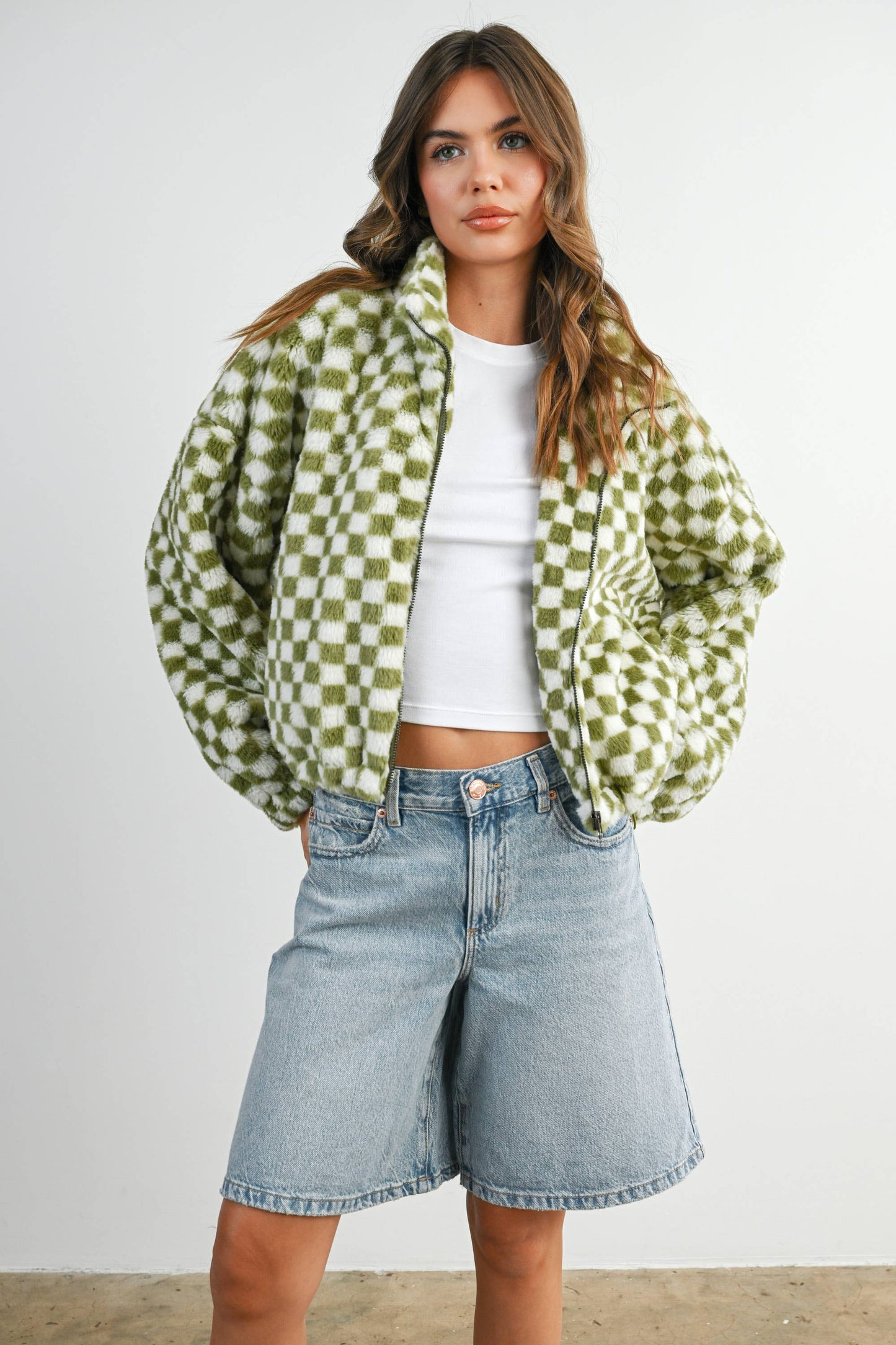 Fall Winter Checker Teddy Fall Jacket