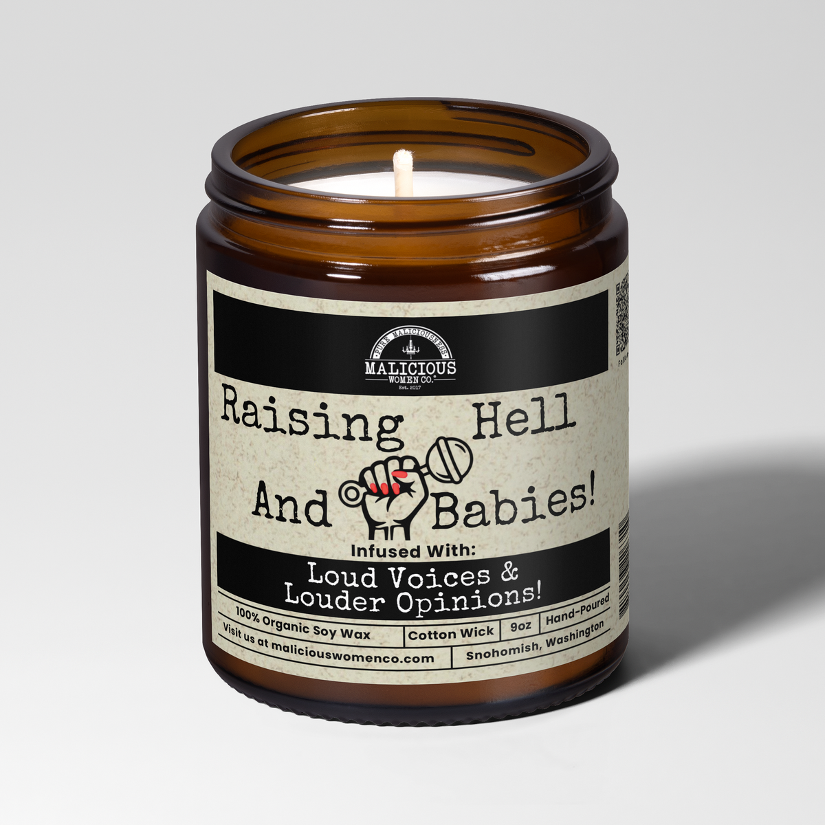 Raising Hell & Babies | 9oz Funny Mom Candle | Malicious Women Co.