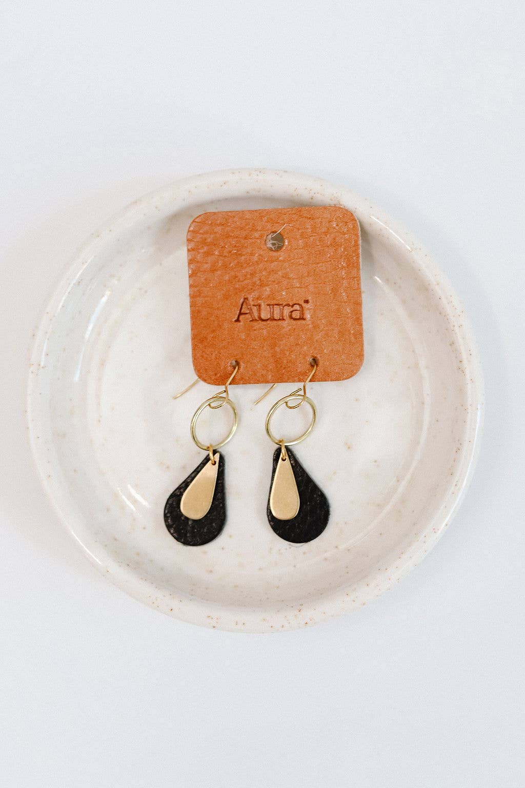 Leather & Brass Drop Earrings