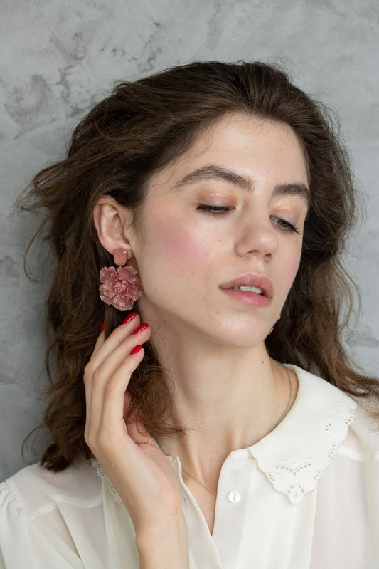 Pink Flowers Statement Earrings