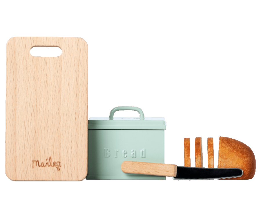 Miniature Breadbox with Cutting Board and Knife