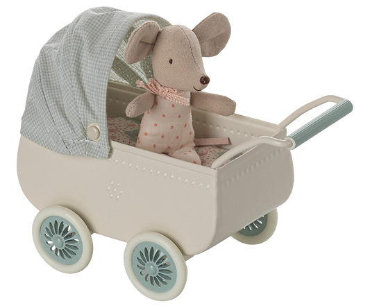 Pram with Baby Mouse - Mint