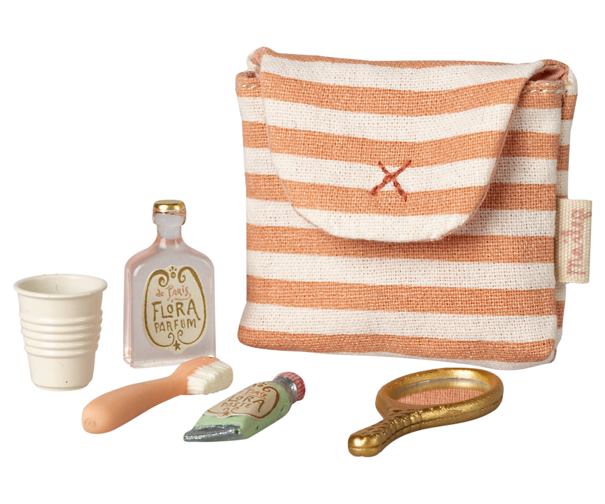 Mouse Toothbrush Set in Coral Stripe Bag