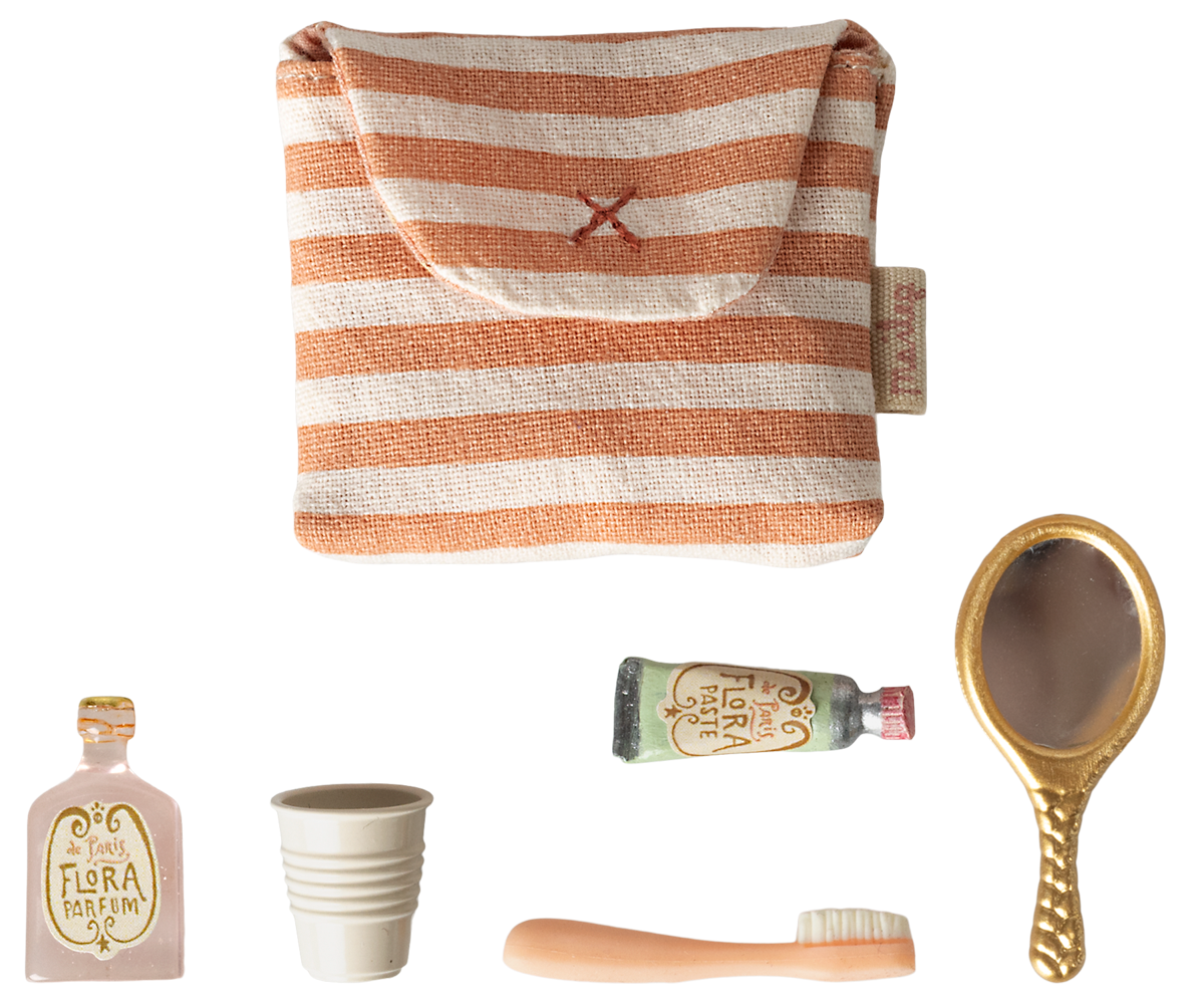Mouse Toothbrush Set in Coral Stripe Bag