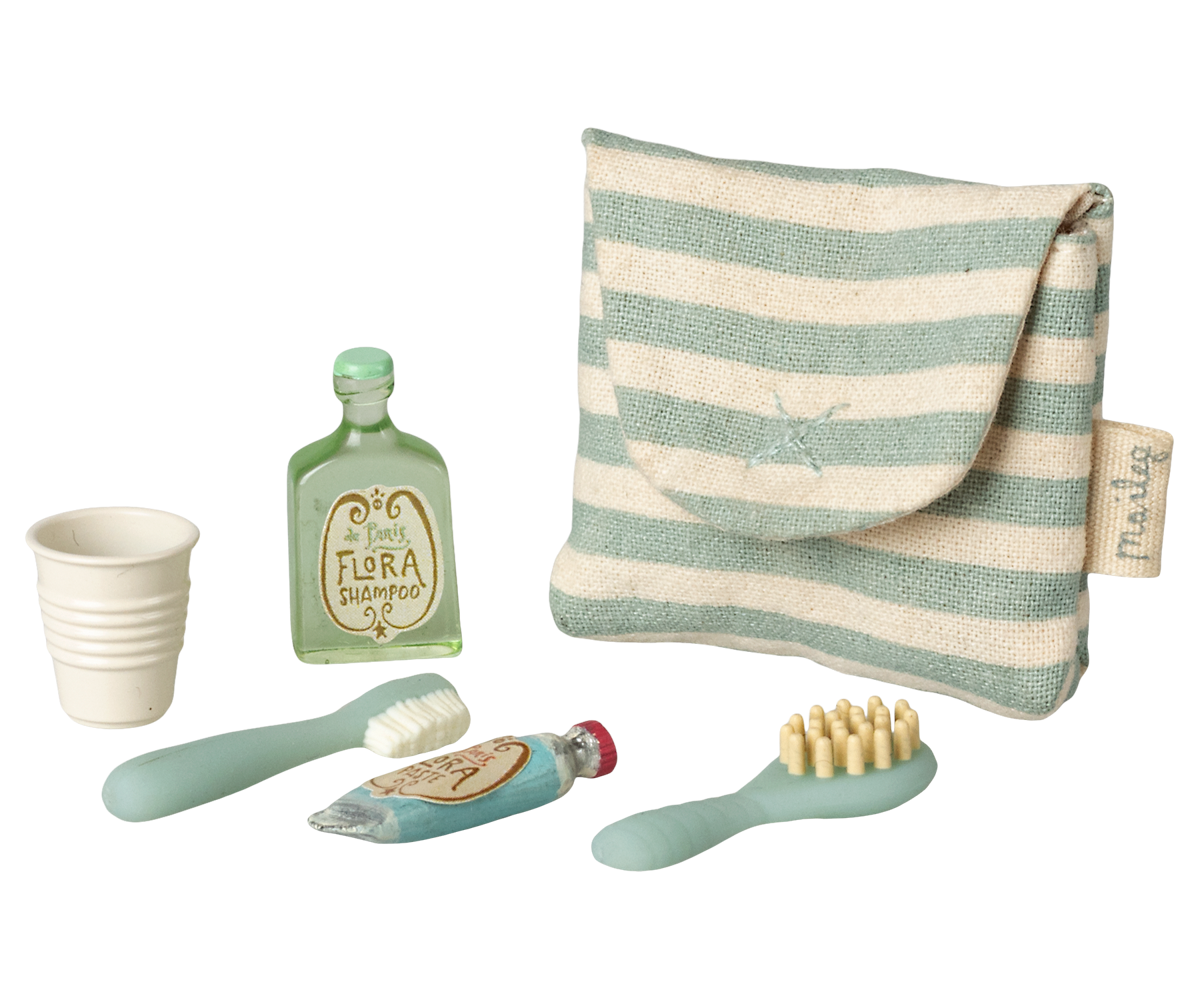 Mouse Toothbrush Set in Blue Stripe Bag