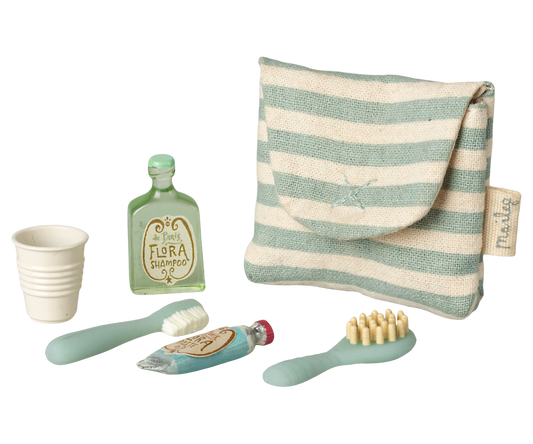 Mouse Toothbrush Set in Blue Stripe Bag