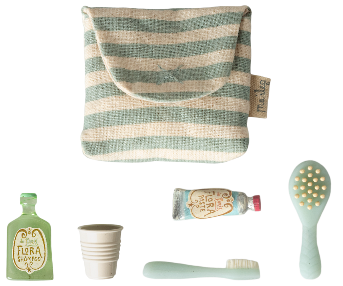 Mouse Toothbrush Set in Blue Stripe Bag