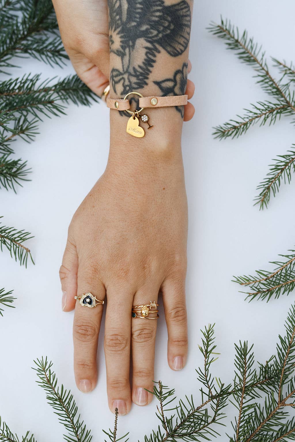 Leather Bracelet - Gold Charms