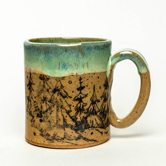 LIMITED Winter Tree Handmade Ceramic Green 12oz Mug