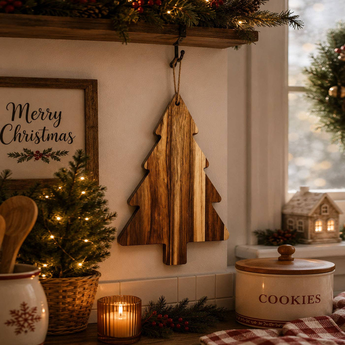 Christmas Tree Shape Serving Board, Holiday Charcuterie Wood