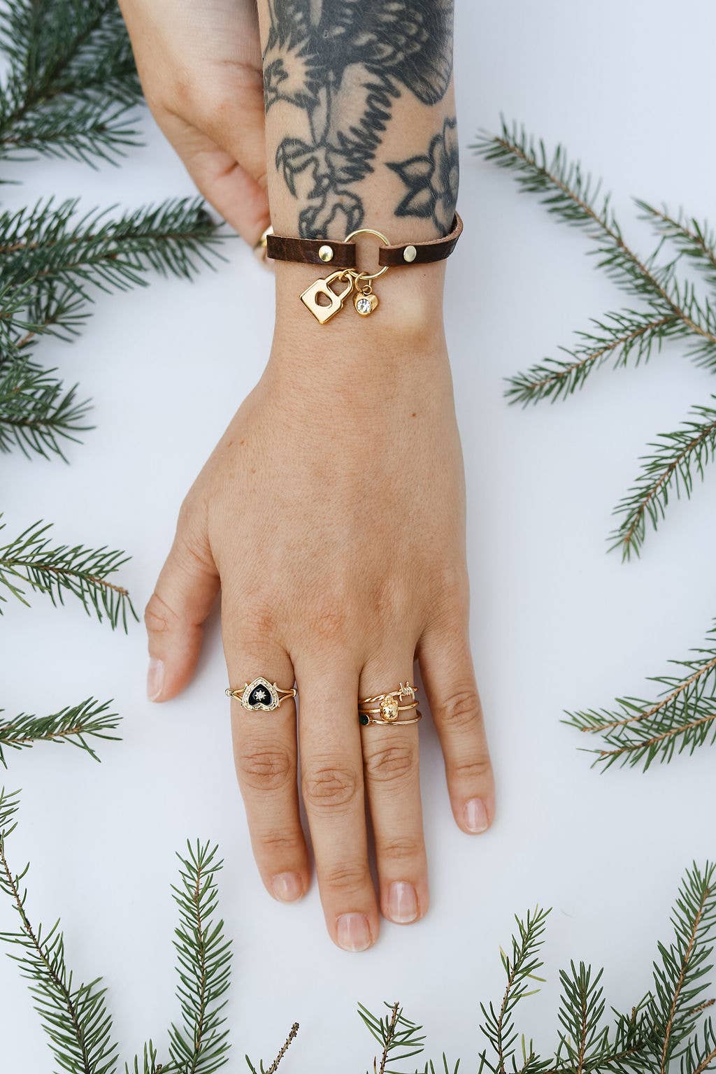 Leather Bracelet - Gold Charms