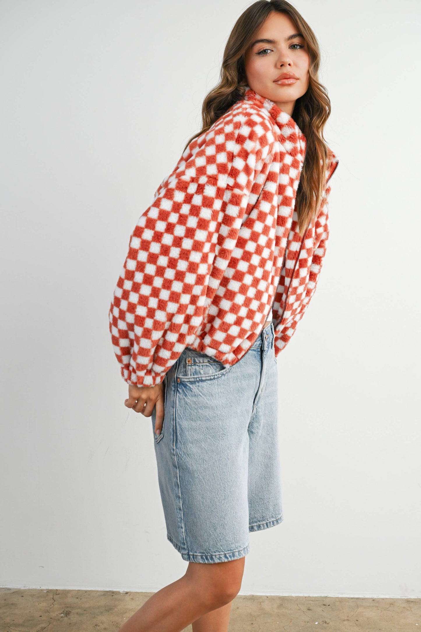 Fall Winter Checker Teddy Fall Jacket